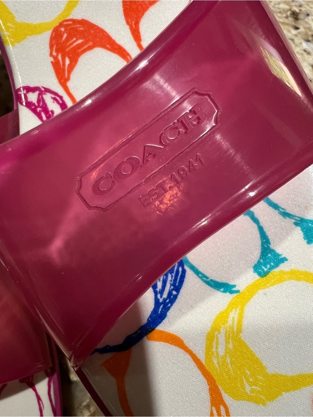 Coach Scribble Signature Pink Jelly Kitten Heel Slide Sandals 10M - Picture 4 of 11